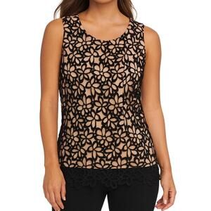 Lela Rose Target Neiman Marcus Floral Lace Tank Top Nude Lined Black Shell S